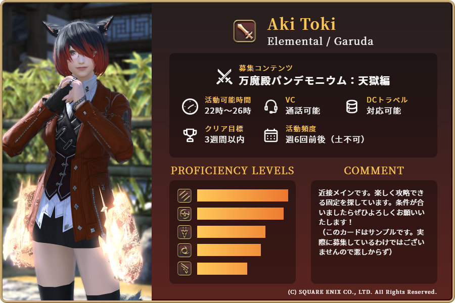 FF14 RAID CHARACTER CARD